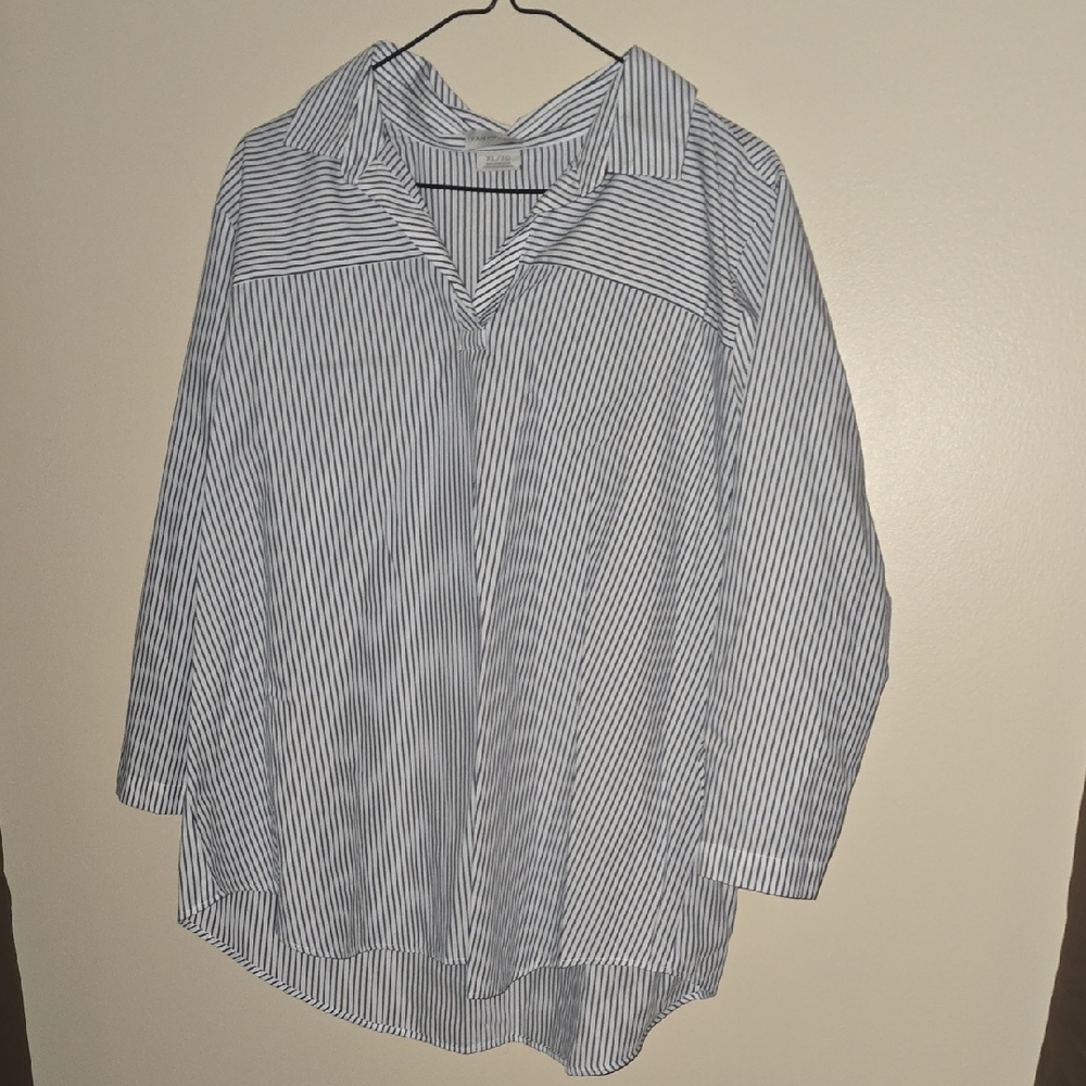 Van Heusen Women's Blue Striped Button Down Shirt